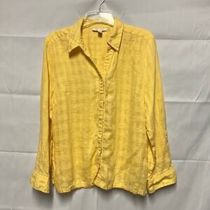 JM Collection Linen Yellow Women's Button Front Shirt Size 14